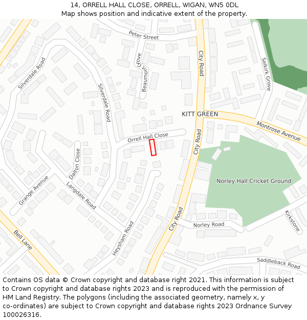 14, ORRELL HALL CLOSE, ORRELL, WIGAN, WN5 0DL: Location map and indicative extent of plot