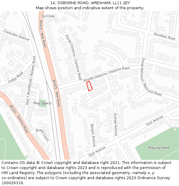14, OSBORNE ROAD, WREXHAM, LL11 2EY: Location map and indicative extent of plot