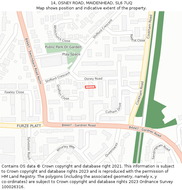14, OSNEY ROAD, MAIDENHEAD, SL6 7UQ: Location map and indicative extent of plot