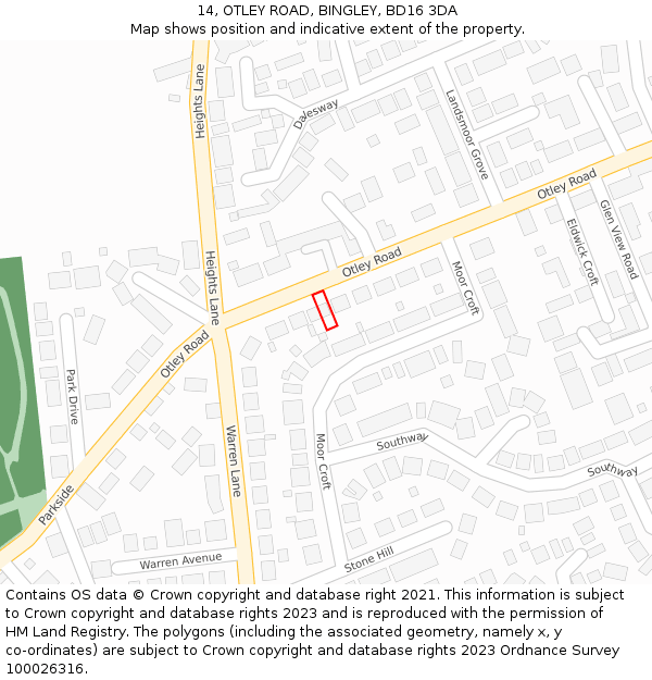 14, OTLEY ROAD, BINGLEY, BD16 3DA: Location map and indicative extent of plot