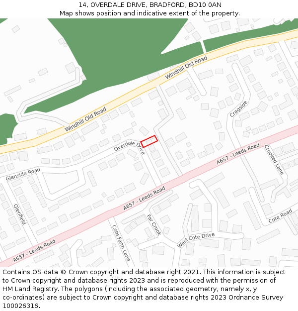 14, OVERDALE DRIVE, BRADFORD, BD10 0AN: Location map and indicative extent of plot