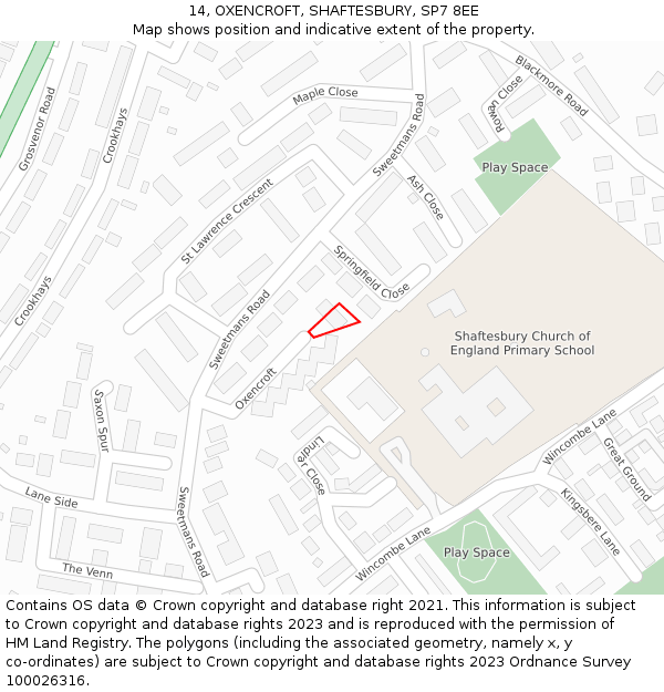 14, OXENCROFT, SHAFTESBURY, SP7 8EE: Location map and indicative extent of plot
