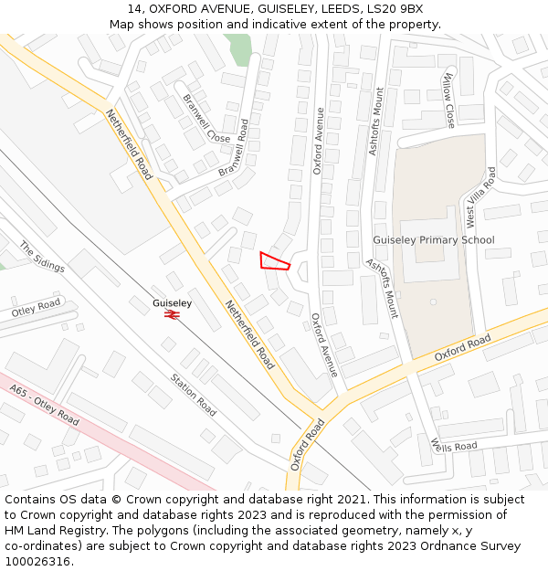 14, OXFORD AVENUE, GUISELEY, LEEDS, LS20 9BX: Location map and indicative extent of plot