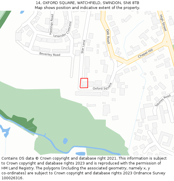 14, OXFORD SQUARE, WATCHFIELD, SWINDON, SN6 8TB: Location map and indicative extent of plot
