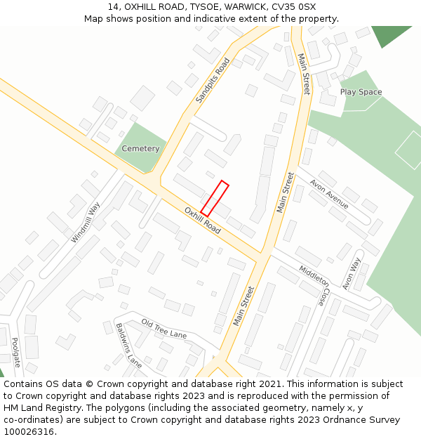 14, OXHILL ROAD, TYSOE, WARWICK, CV35 0SX: Location map and indicative extent of plot