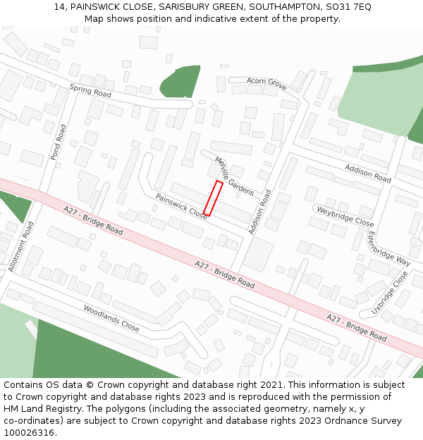 14, PAINSWICK CLOSE, SARISBURY GREEN, SOUTHAMPTON, SO31 7EQ: Location map and indicative extent of plot