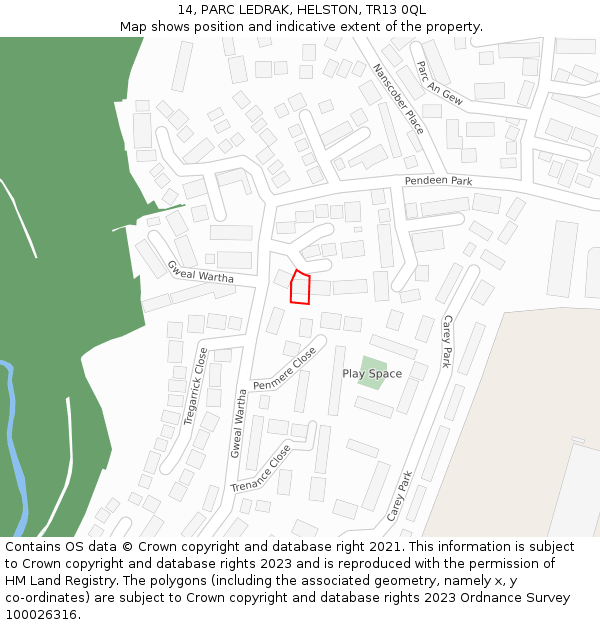 14, PARC LEDRAK, HELSTON, TR13 0QL: Location map and indicative extent of plot