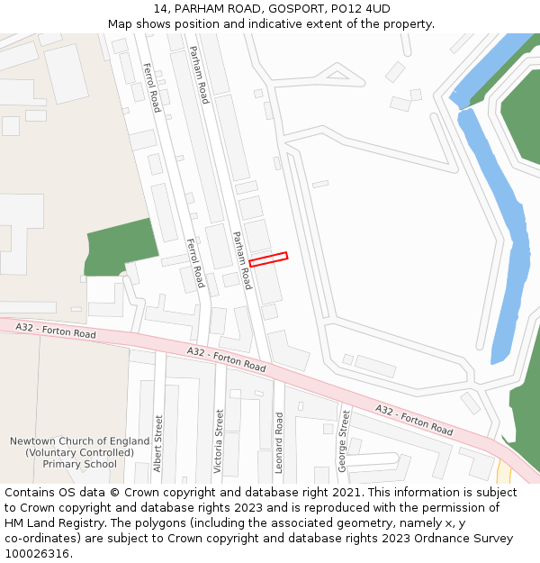 14, PARHAM ROAD, GOSPORT, PO12 4UD: Location map and indicative extent of plot