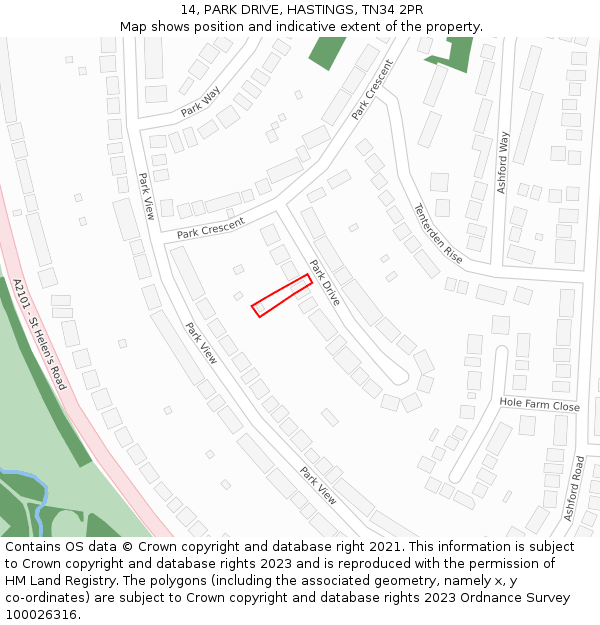 14, PARK DRIVE, HASTINGS, TN34 2PR: Location map and indicative extent of plot