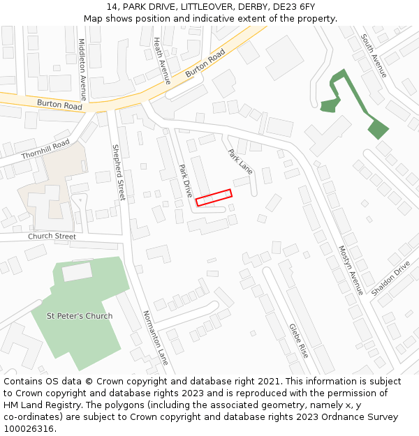 14, PARK DRIVE, LITTLEOVER, DERBY, DE23 6FY: Location map and indicative extent of plot