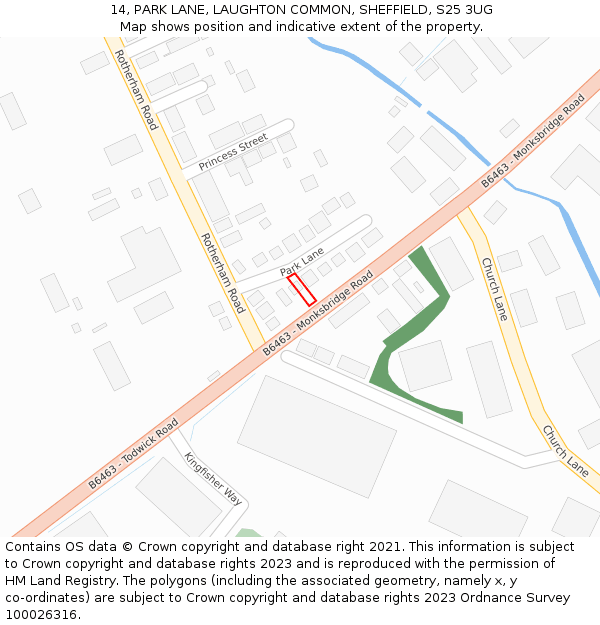 14, PARK LANE, LAUGHTON COMMON, SHEFFIELD, S25 3UG: Location map and indicative extent of plot