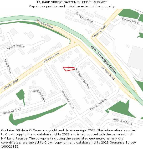 14, PARK SPRING GARDENS, LEEDS, LS13 4DT: Location map and indicative extent of plot
