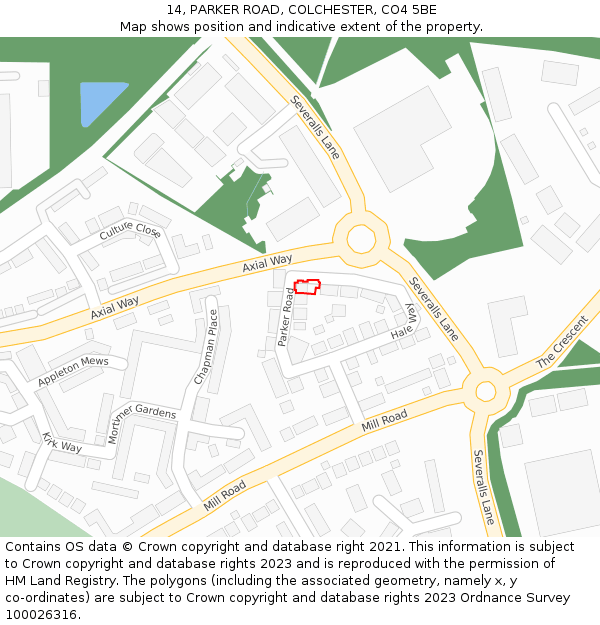 14, PARKER ROAD, COLCHESTER, CO4 5BE: Location map and indicative extent of plot