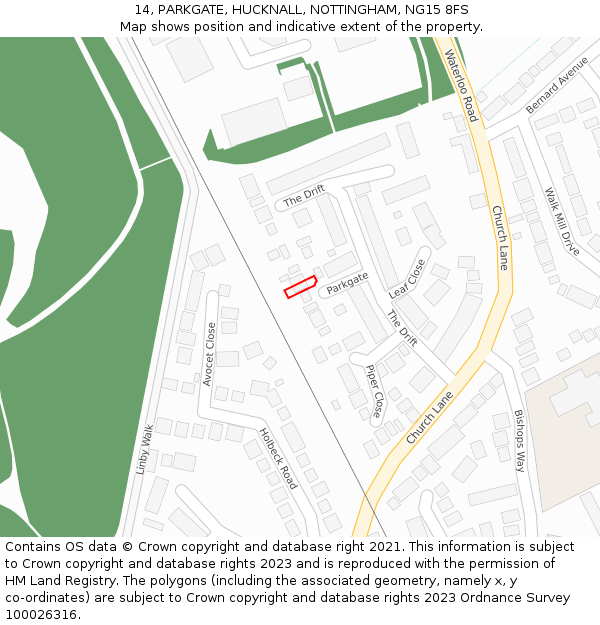 14, PARKGATE, HUCKNALL, NOTTINGHAM, NG15 8FS: Location map and indicative extent of plot