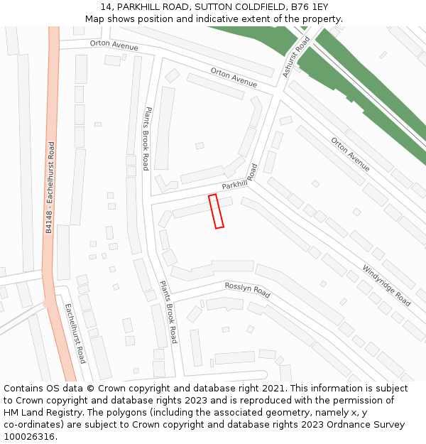 14, PARKHILL ROAD, SUTTON COLDFIELD, B76 1EY: Location map and indicative extent of plot