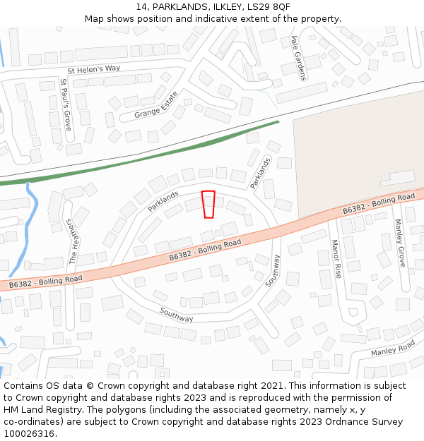 14, PARKLANDS, ILKLEY, LS29 8QF: Location map and indicative extent of plot