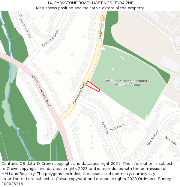 14, PARKSTONE ROAD, HASTINGS, TN34 2NR: Location map and indicative extent of plot
