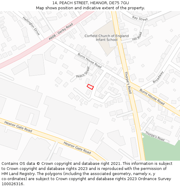 14, PEACH STREET, HEANOR, DE75 7GU: Location map and indicative extent of plot
