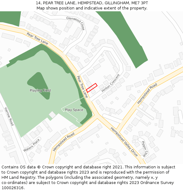 14, PEAR TREE LANE, HEMPSTEAD, GILLINGHAM, ME7 3PT: Location map and indicative extent of plot
