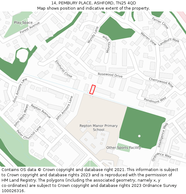 14, PEMBURY PLACE, ASHFORD, TN25 4QD: Location map and indicative extent of plot