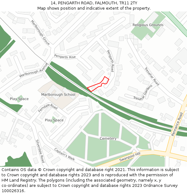 14, PENGARTH ROAD, FALMOUTH, TR11 2TY: Location map and indicative extent of plot