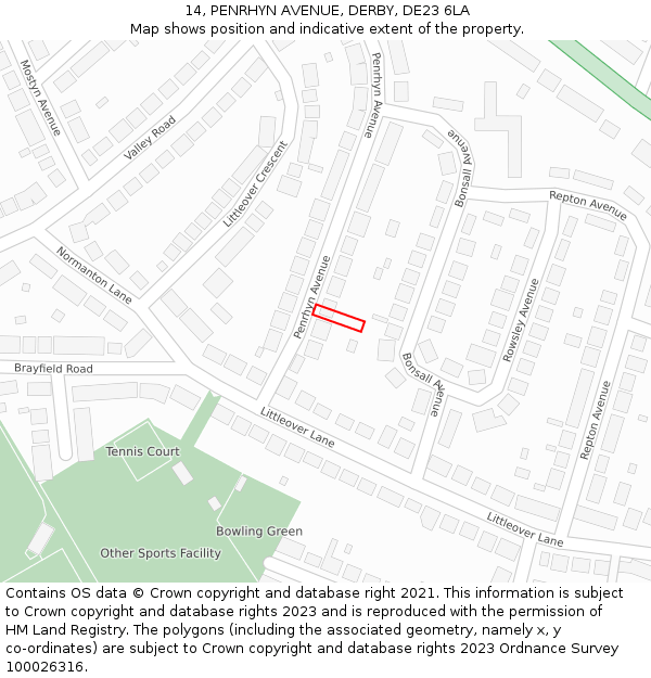 14, PENRHYN AVENUE, DERBY, DE23 6LA: Location map and indicative extent of plot