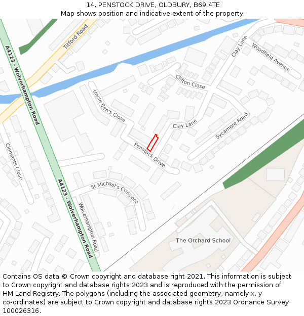 14, PENSTOCK DRIVE, OLDBURY, B69 4TE: Location map and indicative extent of plot