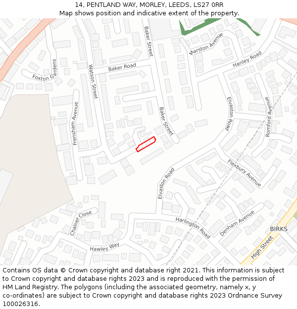 14, PENTLAND WAY, MORLEY, LEEDS, LS27 0RR: Location map and indicative extent of plot