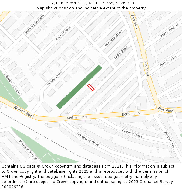 14, PERCY AVENUE, WHITLEY BAY, NE26 3PR: Location map and indicative extent of plot