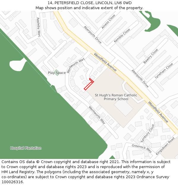14, PETERSFIELD CLOSE, LINCOLN, LN6 0WD: Location map and indicative extent of plot
