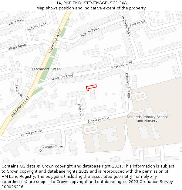 14, PIKE END, STEVENAGE, SG1 3XA: Location map and indicative extent of plot