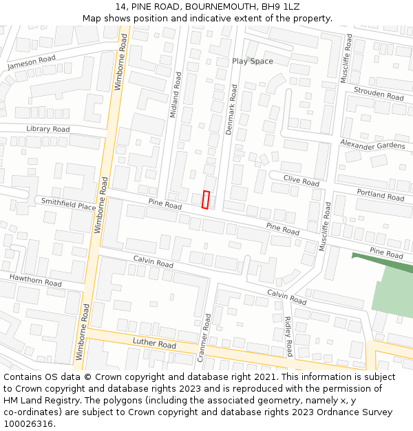 14, PINE ROAD, BOURNEMOUTH, BH9 1LZ: Location map and indicative extent of plot