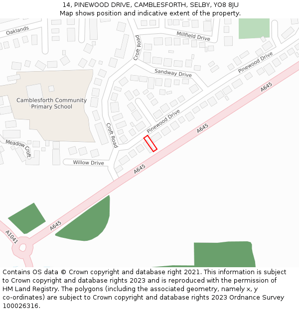 14, PINEWOOD DRIVE, CAMBLESFORTH, SELBY, YO8 8JU: Location map and indicative extent of plot