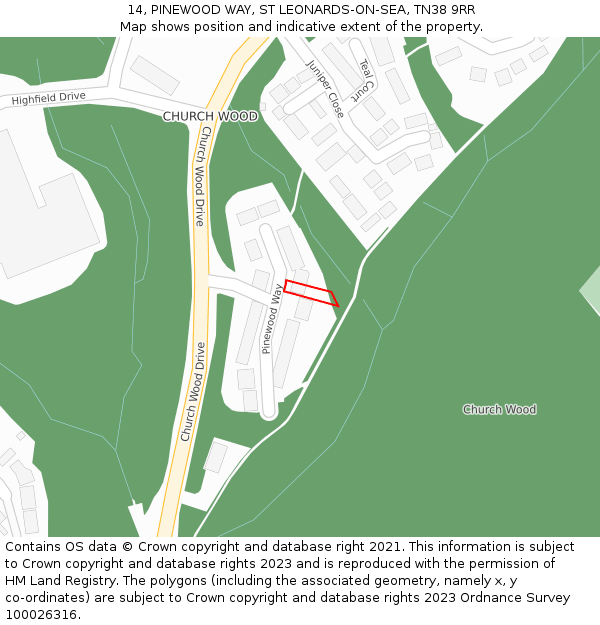 14, PINEWOOD WAY, ST LEONARDS-ON-SEA, TN38 9RR: Location map and indicative extent of plot