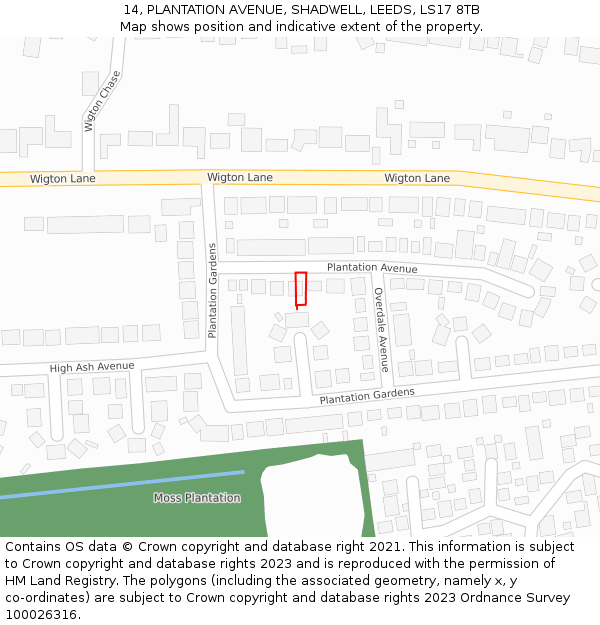 14, PLANTATION AVENUE, SHADWELL, LEEDS, LS17 8TB: Location map and indicative extent of plot