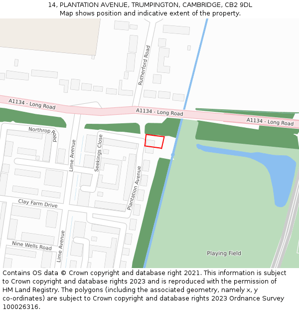 14, PLANTATION AVENUE, TRUMPINGTON, CAMBRIDGE, CB2 9DL: Location map and indicative extent of plot
