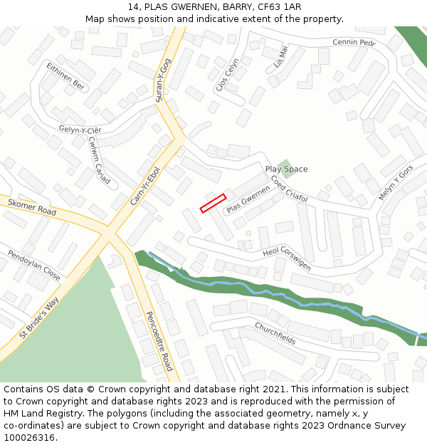 14, PLAS GWERNEN, BARRY, CF63 1AR: Location map and indicative extent of plot