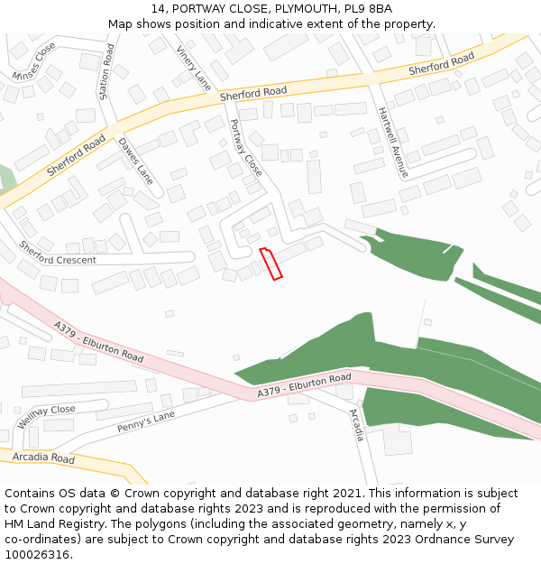 14, PORTWAY CLOSE, PLYMOUTH, PL9 8BA: Location map and indicative extent of plot