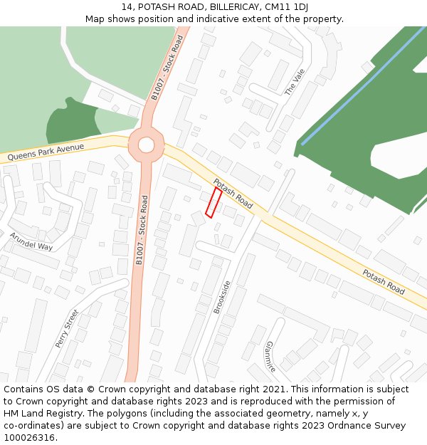 14, POTASH ROAD, BILLERICAY, CM11 1DJ: Location map and indicative extent of plot