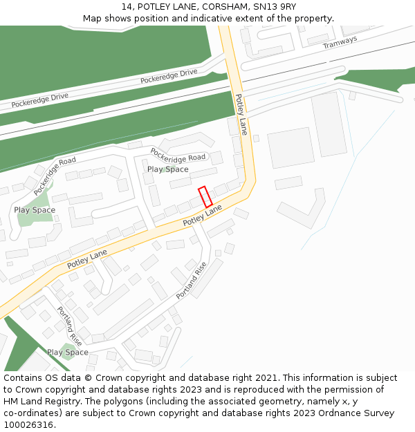 14, POTLEY LANE, CORSHAM, SN13 9RY: Location map and indicative extent of plot