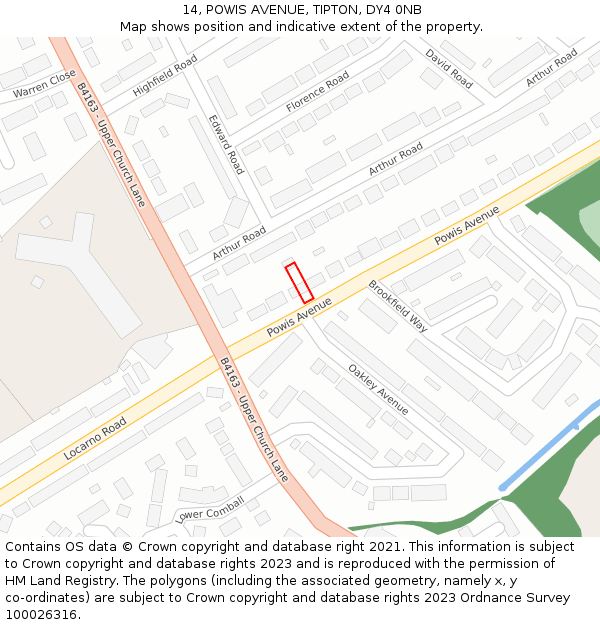 14, POWIS AVENUE, TIPTON, DY4 0NB: Location map and indicative extent of plot