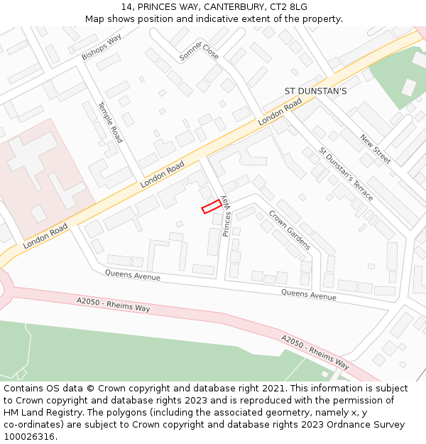 14, PRINCES WAY, CANTERBURY, CT2 8LG: Location map and indicative extent of plot