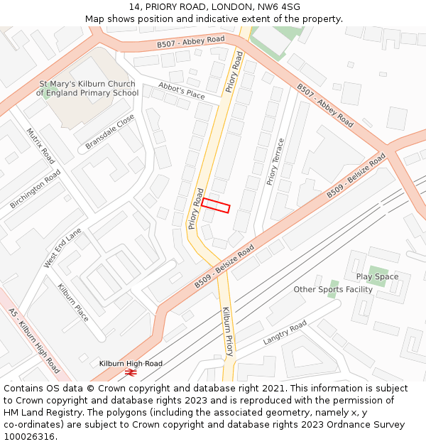 14, PRIORY ROAD, LONDON, NW6 4SG: Location map and indicative extent of plot
