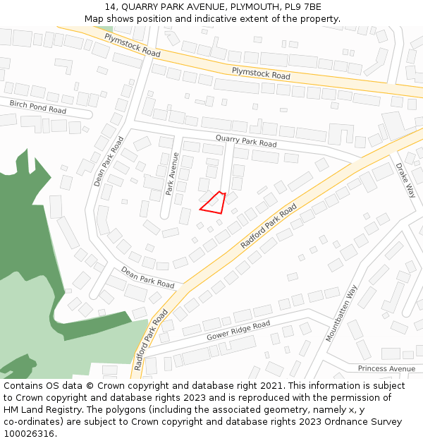 14, QUARRY PARK AVENUE, PLYMOUTH, PL9 7BE: Location map and indicative extent of plot