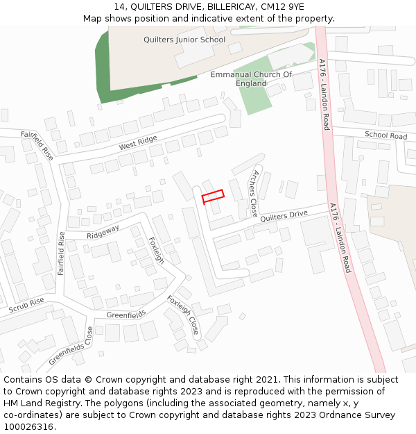 14, QUILTERS DRIVE, BILLERICAY, CM12 9YE: Location map and indicative extent of plot