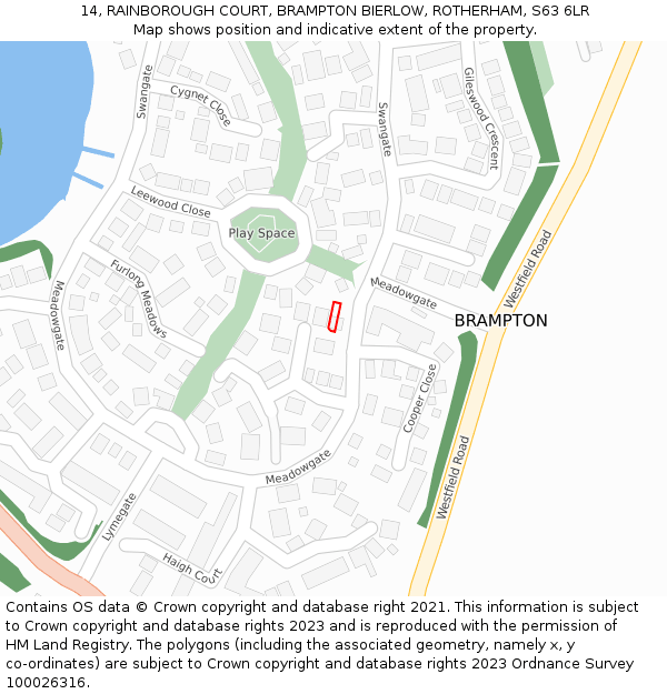 14, RAINBOROUGH COURT, BRAMPTON BIERLOW, ROTHERHAM, S63 6LR: Location map and indicative extent of plot