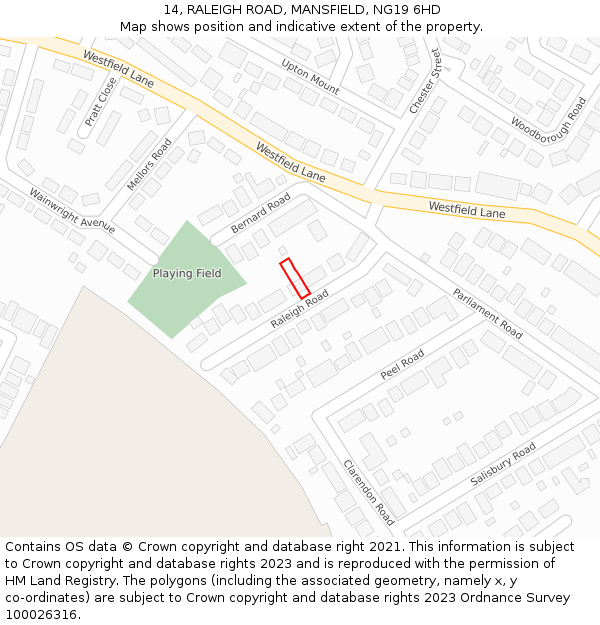 14, RALEIGH ROAD, MANSFIELD, NG19 6HD: Location map and indicative extent of plot