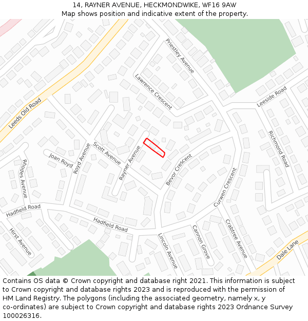 14, RAYNER AVENUE, HECKMONDWIKE, WF16 9AW: Location map and indicative extent of plot