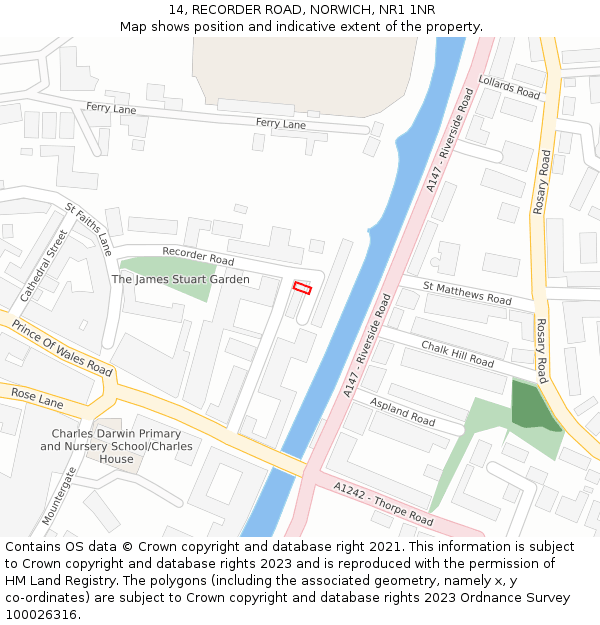 14, RECORDER ROAD, NORWICH, NR1 1NR: Location map and indicative extent of plot