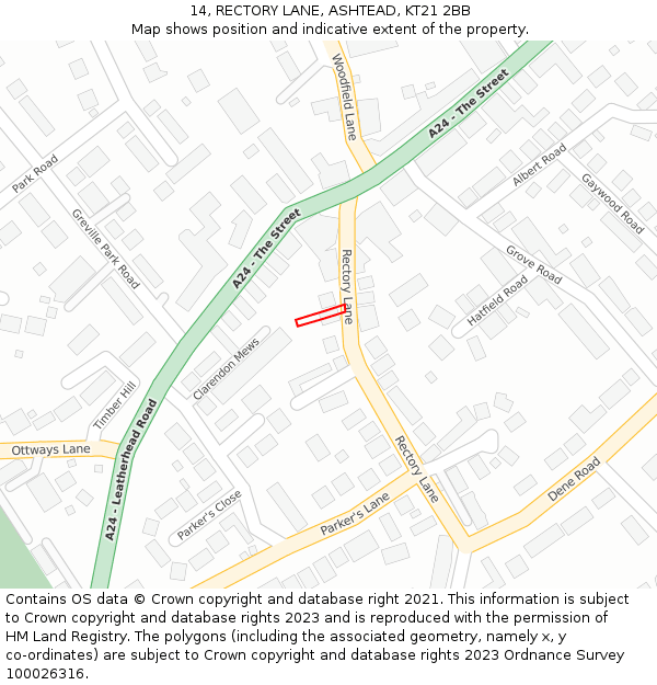 14, RECTORY LANE, ASHTEAD, KT21 2BB: Location map and indicative extent of plot